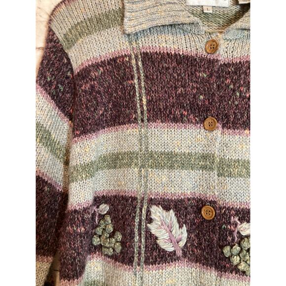 Vintage Baxter Wells Sweater Womens Large Cottage Leaf Printed Bobble Embroidery - Picture 4 of 13